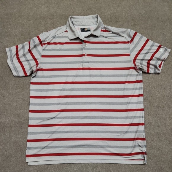 CALLAWAY OPTI-DRI GOLF Polo Shirt Mens L Gray Red Striped Moisture Wicking - Picture 1 of 7